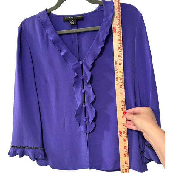 Jones New York Silk 2-Piece Set 8 Beaded Ruffle Jacket Maxi Slip Dress Purple - Picture 14 of 16